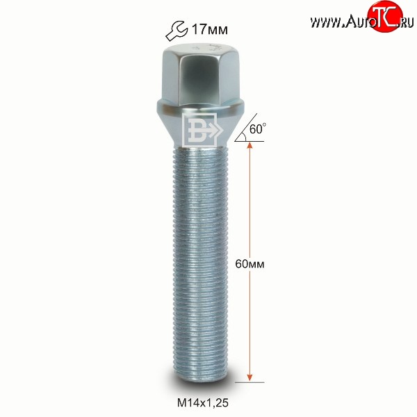 199 р. Колёсный болт длиной 60 мм Вектор M14 1.25 60 под гаечный ключ BMW 4 серия F32 купе дорестайлинг (2013-2017)