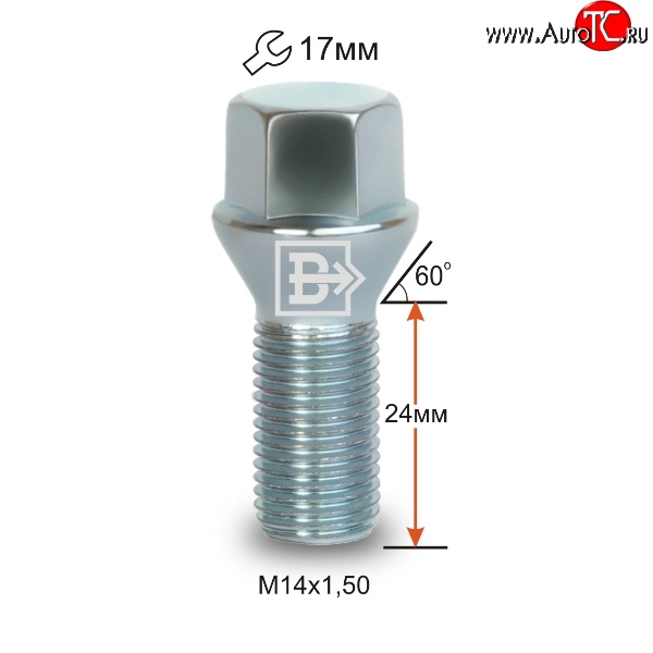 79 р. Колёсный болт длиной 24 мм Вектор M14 1.5 24 под гаечный ключ FAW Bestune T77 рестайлинг1 (2022-2025)