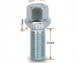 Колёсный болт длиной 24 мм Вектор (облегчённый) M14 1.5 24 под гаечный ключ Skoda Rapid NH1 хэтчбэк дорестайлинг (2012-2017) 