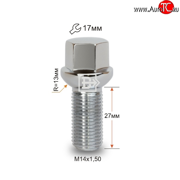 112 р. Колёсный болт длиной 27 мм Вектор M14 1.5 27 под гаечный ключ (пос.место: сфера) Chevrolet Tahoe K2UC (2014-2021)