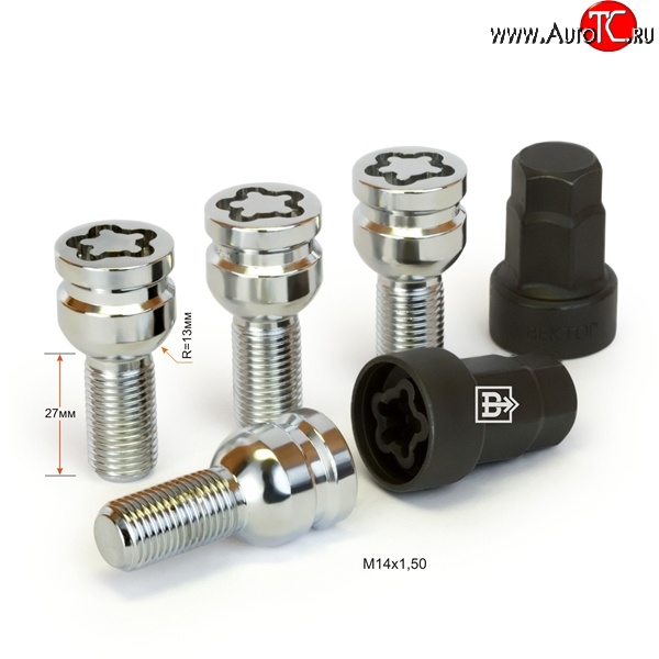 1 799 р. Колёсный болт длиной 27 мм Вектор M14 1.5 27 секретка (комплект) (пос. место: сфера)    с доставкой в г. Горно‑Алтайск