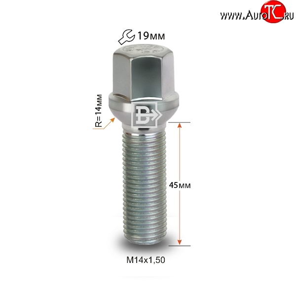 135 р. Колёсный болт длиной 45 мм Вектор M14 1.5 45 под гаечный ключ    с доставкой в г. Горно‑Алтайск
