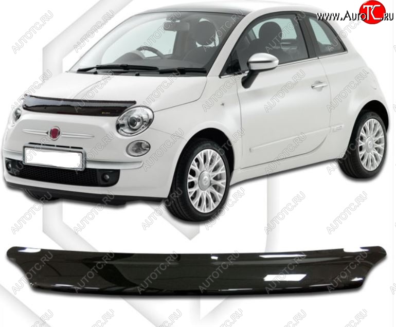 1 839 р. Дефлектор капота CA-Plastic  Fiat 500  312,FF (2007-2020) дорестайлинг хэтчбэк 3 дв., рестайлинг хэтчбэк 3 дв. (Classic черный, Без надписи)  с доставкой в г. Горно‑Алтайск