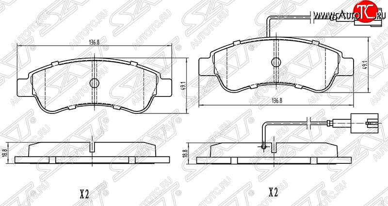 1 129 р. Колодки тормозные задние SAT (2 датчика износа)  Peugeot Boxer  250 (2006-2014)  с доставкой в г. Горно‑Алтайск