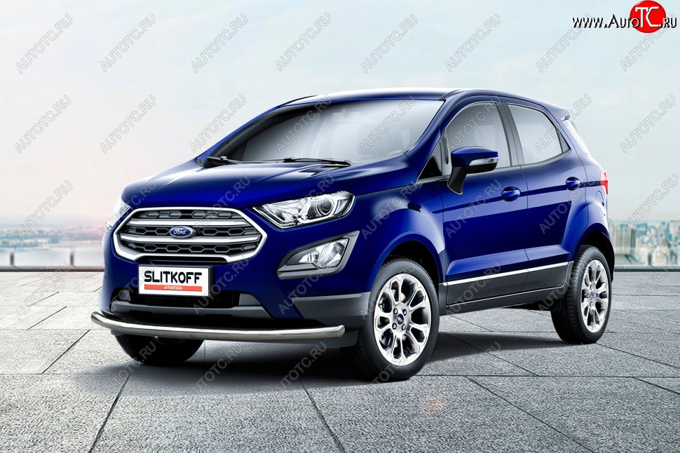 12 649 р. Защита заднего бампера Slitkoff (d57 мм)  Ford EcoSport  B515 (2017-2019) рестайлинг (Нержавейка, Полированная)  с доставкой в г. Горно‑Алтайск