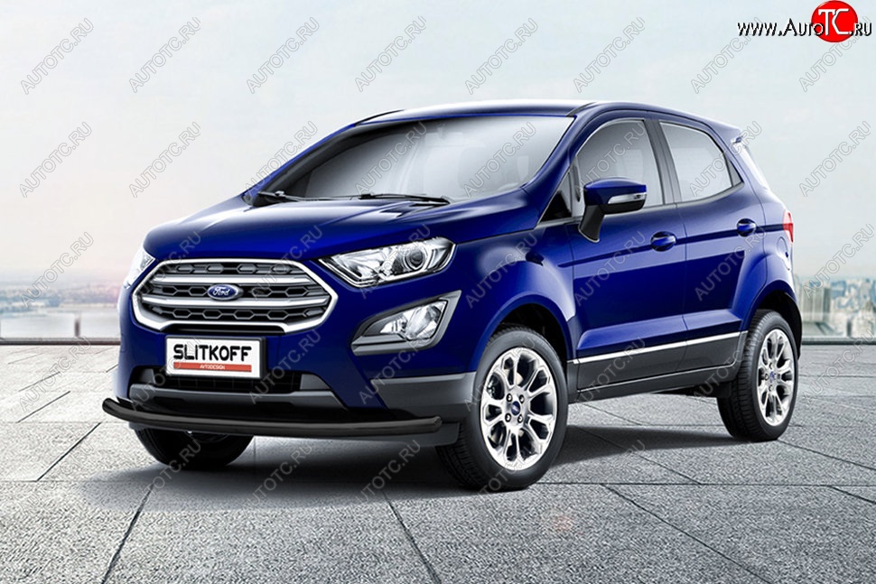 8 849 р. Защита заднего бампера Slitkoff (d57 мм)  Ford EcoSport  B515 (2017-2019) рестайлинг (Сталь с полимерным покрытием. Цвет: чёрный)  с доставкой в г. Горно‑Алтайск