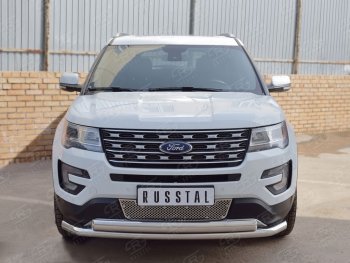 22 949 р. Защита переднего бампера (2 трубыØ63 и 75х42 мм, нержавейка) Russtal Ford Explorer U502 1-ый рестайлинг, 5 дв. (2015-2018)  с доставкой в г. Горно‑Алтайск. Увеличить фотографию 2