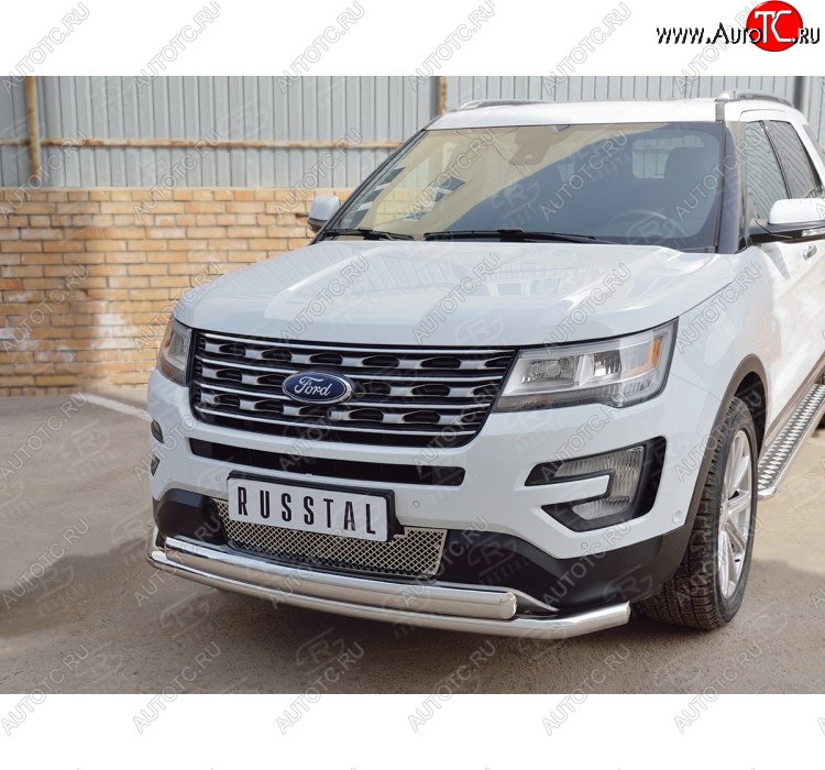 22 949 р. Защита переднего бампера (2 трубыØ63 и 75х42 мм, нержавейка) Russtal Ford Explorer U502 2-ой рестайлинг, 5 дв. (2017-2019)  с доставкой в г. Горно‑Алтайск