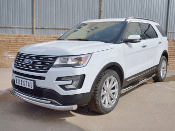 Защита переднего бампера (2 трубыØ76 и 42 мм, нержавейка) SLITKOFF Ford Explorer U502 2-ой рестайлинг, 5 дв. (2017-2019)