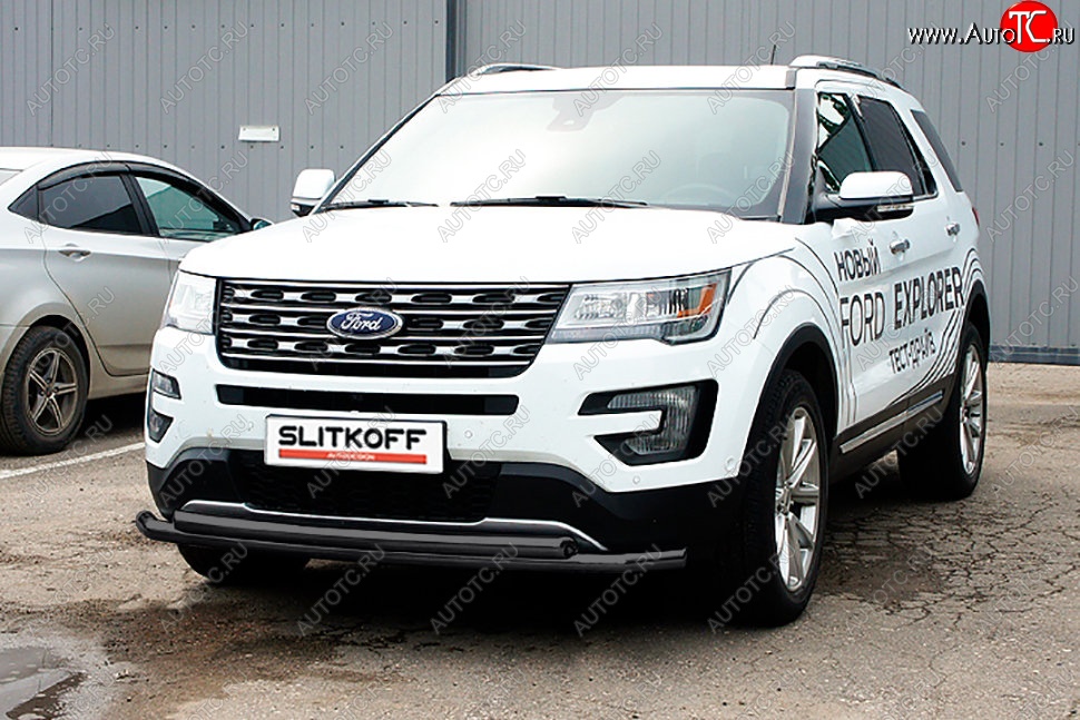 12 999 р. Защита переднего бампера Slitkoff (двойная, d57/57 мм) Ford Explorer U502 1-ый рестайлинг, 5 дв. (2015-2018) (Сталь с полимерным покрытием. Цвет: чёрный)  с доставкой в г. Горно‑Алтайск