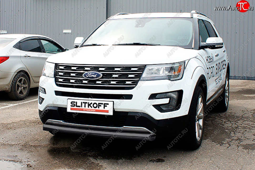 11 699 р. Защита переднего бампера Slitkoff (d76 мм) Ford Explorer U502 1-ый рестайлинг, 5 дв. (2015-2018) (Сталь с полимерным покрытием. Цвет: чёрный)  с доставкой в г. Горно‑Алтайск