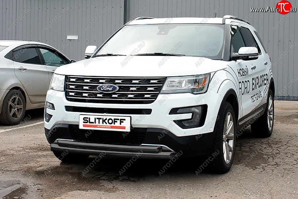 11 799 р. Защита переднего бампера Slitkoff (двойная, d76/57 мм)  Ford Explorer  U502 (2015-2018) 1-ый рестайлинг, 5 дв. (Сталь с полимерным покрытием. Цвет: чёрный)  с доставкой в г. Горно‑Алтайск