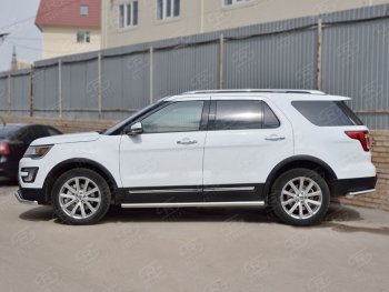 21 999 р. Защита порогов из круглой трубы d63 мм SLITKOFF v3 Ford Explorer U502 2-ой рестайлинг, 5 дв. (2017-2019)  с доставкой в г. Горно‑Алтайск. Увеличить фотографию 2