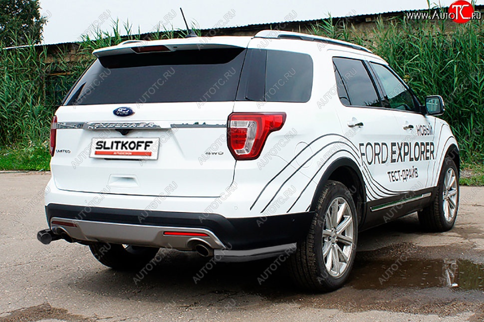 9 849 р. Защита заднего бампера Slitkoff (d76 мм, уголки)  Ford Explorer  U502 (2015-2018) 1-ый рестайлинг, 5 дв. (Сталь с полимерным покрытием. Цвет: чёрный)  с доставкой в г. Горно‑Алтайск