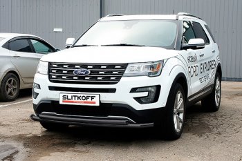 Защита переднего бампера Slitkoff (двойная, d57/57 мм) Ford Explorer U502 2-ой рестайлинг, 5 дв. (2017-2019)