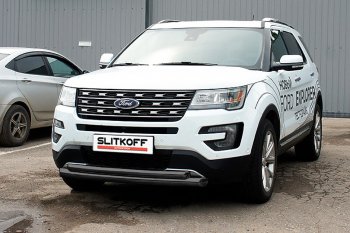 Защита переднего бампера Slitkoff (двойная, d76/57 мм) Ford Explorer U502 2-ой рестайлинг, 5 дв. (2017-2019)