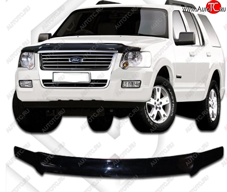 2 199 р. Дефлектор капота CA-Plastic  Ford Explorer  U251 (2006-2010) 5 дв. (Classic черный, Без надписи)  с доставкой в г. Горно‑Алтайск