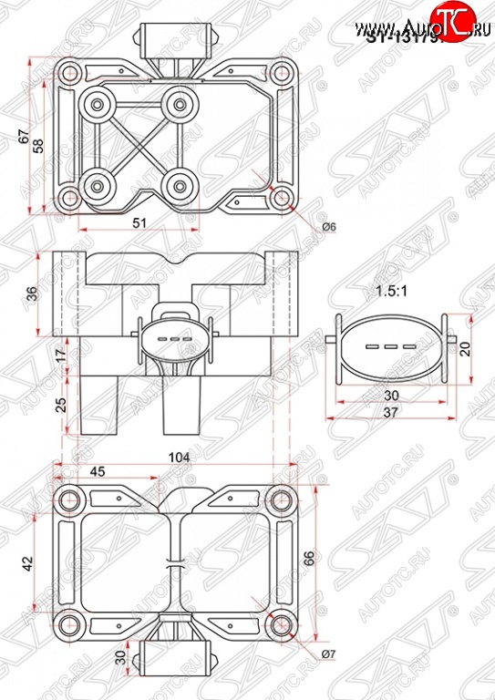 1 639 р. Катушка зажигания SAT (модуль)  Ford Fiesta (5), Focus (1,  2), Mondeo  с доставкой в г. Горно‑Алтайск