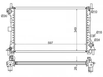 Радиатор двигателя SAT (трубчатый, МКПП/АКПП, 1.6/1.8/2.0) Ford Focus 1 хэтчбэк 5 дв. дорестайлинг (1998-2002)