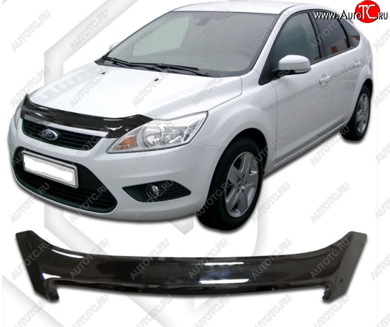 2 099 р. Дефлектор капота CA-Plastiс  Ford Focus  2 (2007-2011) хэтчбэк 3 дв. рестайлинг, хэтчбэк 5 дв. рестайлинг (Classic черный, Без надписи)  с доставкой в г. Горно‑Алтайск