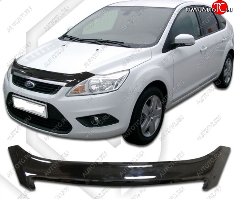 2 099 р. Дефлектор капота CA-Plastiс  Ford Focus  2 (2007-2011) седан рестайлинг (Classic черный, Без надписи)  с доставкой в г. Горно‑Алтайск