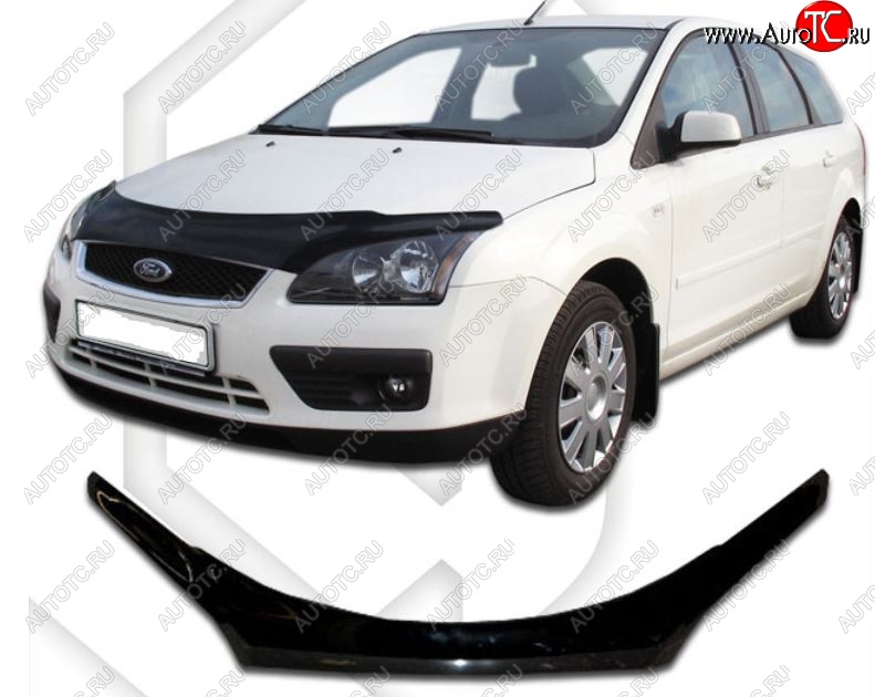 2 499 р. Дефлектор капота CA-Plastiс exclusive  Ford Focus  2 (2004-2008)  седан дорестайлинг, универсал дорестайлинг, хэтчбэк 3 дв. дорестайлинг, хэтчбэк 5 дв. дорестайлинг (Classic черный, Без надписи)  с доставкой в г. Горно‑Алтайск