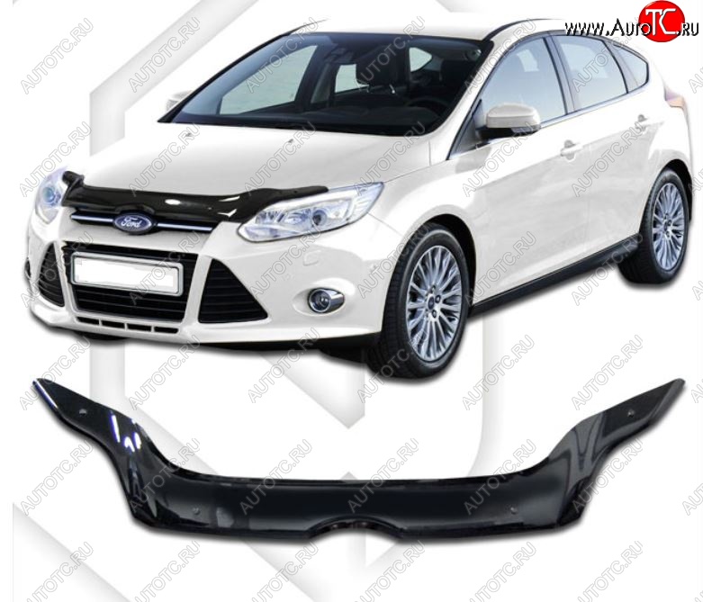 2 299 р. Дефлектор капота CA-Plastic  Ford Focus  3 (2011-2015) седан дорестайлинг (Classic черный, Без надписи)  с доставкой в г. Горно‑Алтайск