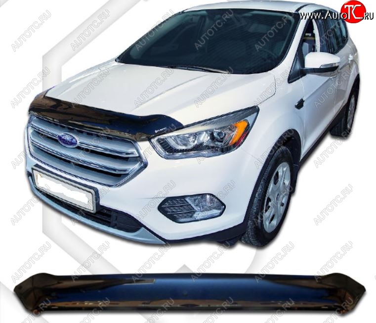 2 099 р. Дефлектор капота CA-Plastic  Ford Kuga  2 (2016-2019) рестайлинг (Classic черный, Без надписи)  с доставкой в г. Горно‑Алтайск