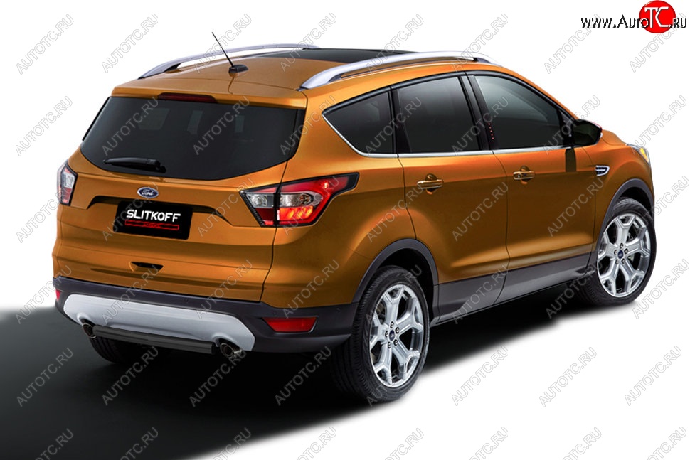 4 549 р. Защита заднего бампера Slitkoff (d57, короткая) Ford Kuga 2 рестайлинг (2016-2019) (Сталь с полимерным покрытием. Цвет: чёрный)  с доставкой в г. Горно‑Алтайск