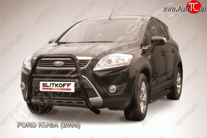 18 399 р. Кенгурятник d57 Slitkoff (высокий, с перемычками) Ford Kuga 1 (2008-2013) (Цвет: серебристый)  с доставкой в г. Горно‑Алтайск