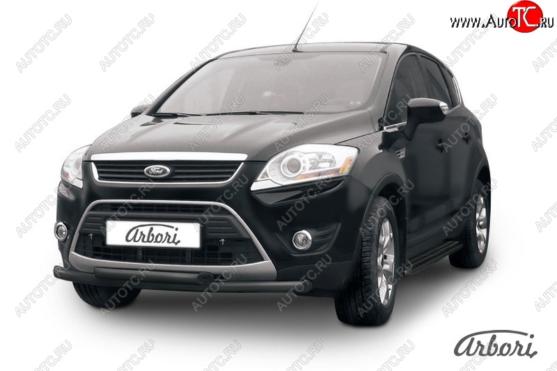 1 349 р. Защита переднего бампера Arbori (черная, 2 трубы d57 и 57 mm) Ford Kuga 1 (2008-2013)  с доставкой в г. Горно‑Алтайск