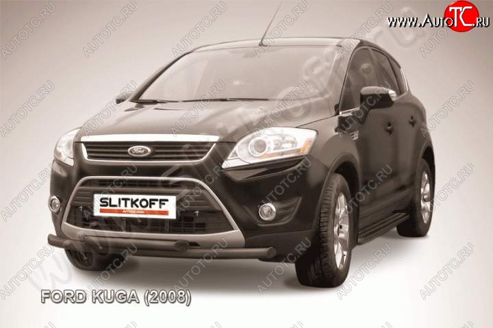 8 199 р. Защита переднего бампера из труб d57 Slitkoff Ford Kuga 1 (2008-2013) (Цвет: серебристый)  с доставкой в г. Горно‑Алтайск