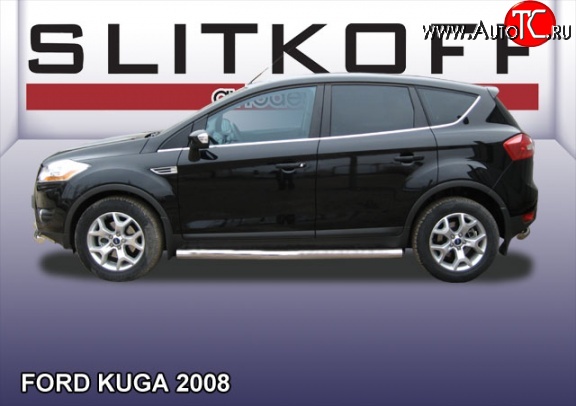 16 849 р. Защита порогов из круглой трубы диаметром 76 мм Slitkoff Ford Kuga 1 (2008-2013) (Нержавейка, Полированная)  с доставкой в г. Горно‑Алтайск