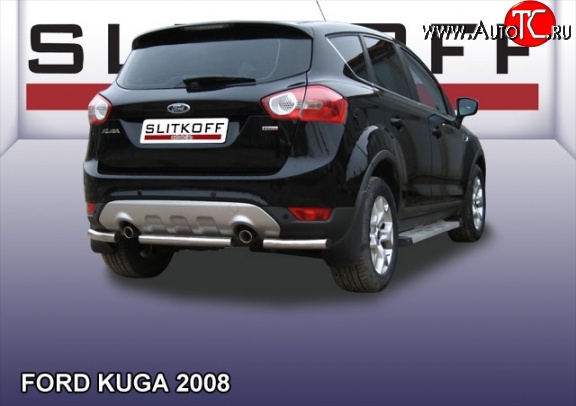 7 199 р. Защита заднего бампера из короткой трубы диаметром 57 мм Slitkoff  Ford Kuga  1 (2008-2013) (Нержавейка, Полированная)  с доставкой в г. Горно‑Алтайск