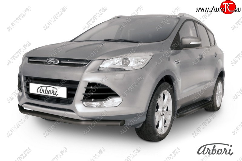 7 019 р. Защита переднего бампера Arbori (черная, 1 труба d57 mm). Ford Kuga 2 дорестайлинг (2013-2016)  с доставкой в г. Горно‑Алтайск