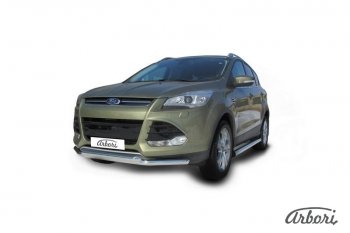 16 999 р. Защита переднего бампера Arbori (нержавейка, 2 трубы d57 и 57 mm) Ford Kuga 2 дорестайлинг (2013-2016)  с доставкой в г. Горно‑Алтайск. Увеличить фотографию 2