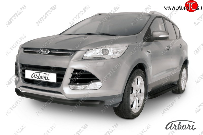 7 019 р. Защита переднего бампера Arbori (черная, 1 труба d76 mm). Ford Kuga 2 дорестайлинг (2013-2016)  с доставкой в г. Горно‑Алтайск