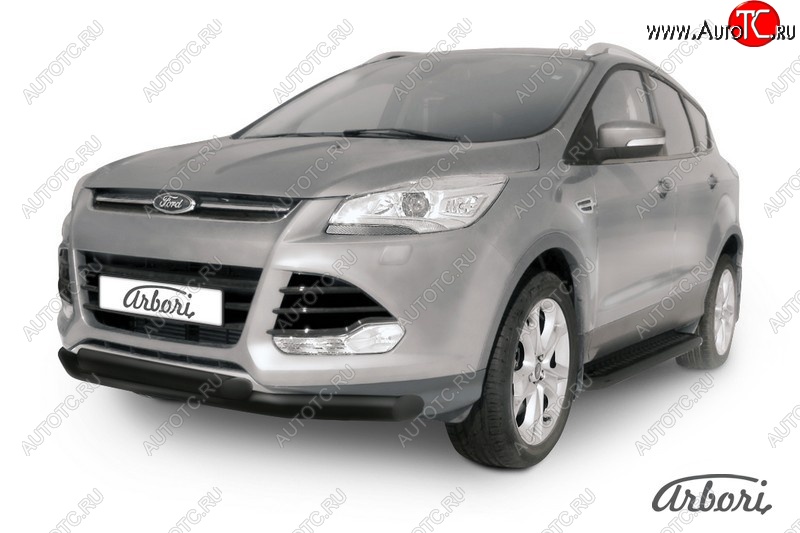 8 369 р. Защита переднего бампера Arbori (черная, 2 трубы d76 и 57 mm) Ford Kuga 2 дорестайлинг (2013-2016)  с доставкой в г. Горно‑Алтайск