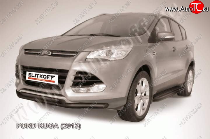 6 999 р. Защита переднего бампера Slitkoff (труба d57/d57)  Ford Kuga  2 (2013-2016) дорестайлинг (Цвет: серебристый)  с доставкой в г. Горно‑Алтайск