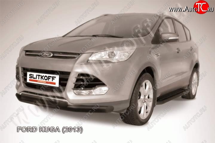 9 799 р. Защита переднего бампера Slitkoff (труба d76/d57) Ford Kuga 2 дорестайлинг (2013-2016) (Цвет: серебристый)  с доставкой в г. Горно‑Алтайск