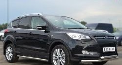 13 849 р. Защита порогов из круглой трубы диаметром 63 мм Russtal Ford Kuga 2 дорестайлинг (2013-2016) (Защита порогов с со скосами на торцах (вариант 1))  с доставкой в г. Горно‑Алтайск. Увеличить фотографию 7