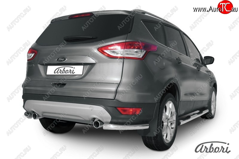 6 389 р. Защита заднего бампера Arbori (уголки, нержавейка, 1 труба d57 mm). Ford Kuga 2 дорестайлинг (2013-2016)  с доставкой в г. Горно‑Алтайск