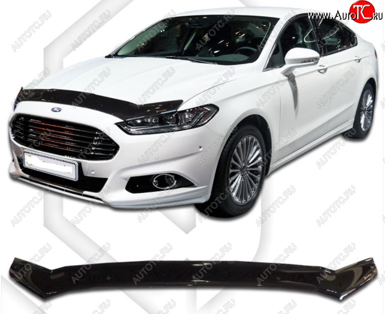 2 099 р. Дефлектор капота CA-Plastiс  Ford Mondeo  MK5 CD391 (2014-2018) дорестайлинг седан (Classic черный, Без надписи)  с доставкой в г. Горно‑Алтайск