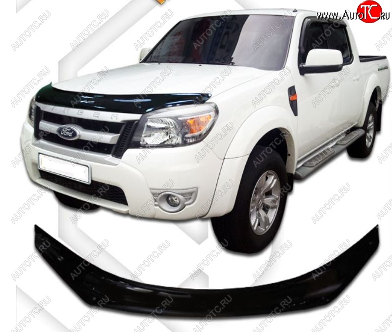 2 099 р. Дефлектор капота CA-Plastiс  Ford Ranger (2009-2011) рестайлинг (Classic черный, Без надписи)  с доставкой в г. Горно‑Алтайск