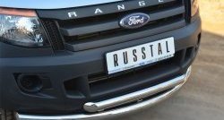 26 999 р. Защита переднего бампера (2 трубыØ76 и 63 мм, нержавейка) SLITKOFF Ford Ranger DoubleCab дорестайлинг (2011-2016)  с доставкой в г. Горно‑Алтайск. Увеличить фотографию 2