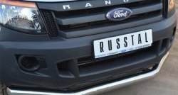 18 099 р. Одинарная защита переднего бампера диаметром 76 мм SLITKOFF Ford Ranger DoubleCab дорестайлинг (2011-2016)  с доставкой в г. Горно‑Алтайск. Увеличить фотографию 2