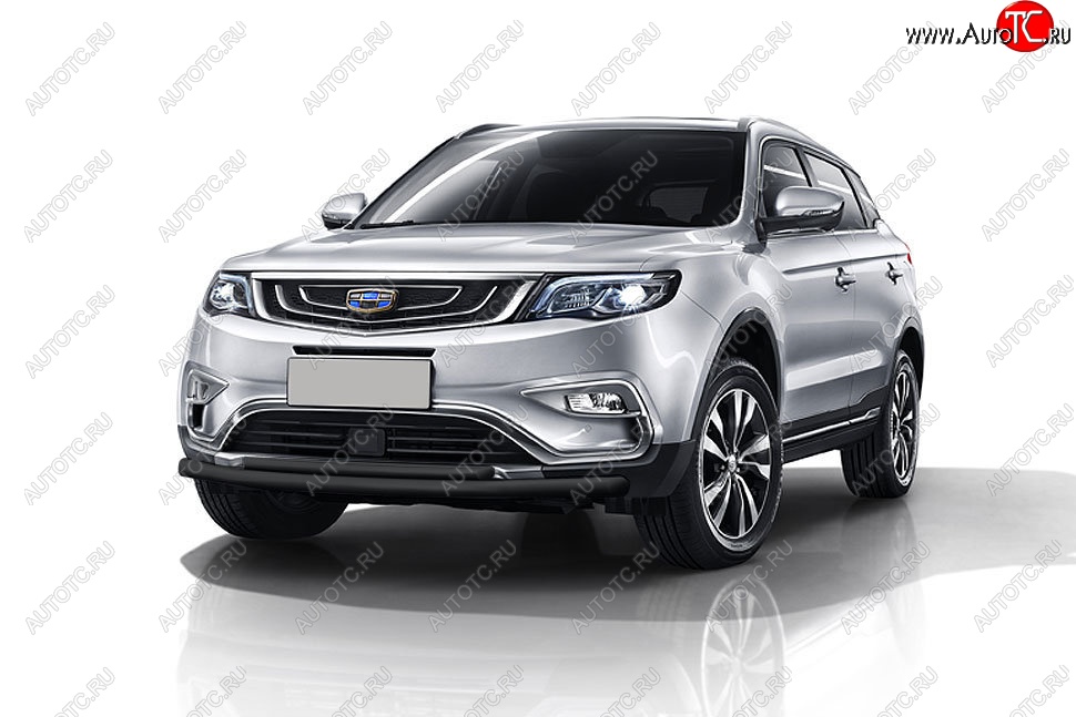 9 699 р. Защита переднего бампера Slitkoff (двойная, d57/42 мм) Geely Atlas NL3 (2016-2022) (Сталь с полимерным покрытием. Цвет: чёрный)  с доставкой в г. Горно‑Алтайск