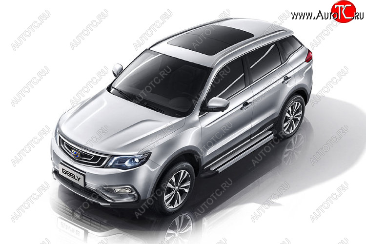 10 699 р. Пороги алюминиевые Slitkoff Geely Atlas Pro NL3 (2019-2024) (Luxe Silver)  с доставкой в г. Горно‑Алтайск