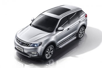 Пороги алюминиевые Slitkoff Geely Atlas Pro NL3 (2019-2024)  (Standart Silver)