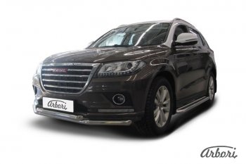 22 999 р. Защита переднего бампера Arbori (нержавейка, 2 трубы d57 и 57 mm) Haval H2 (2014-2021)  с доставкой в г. Горно‑Алтайск. Увеличить фотографию 2